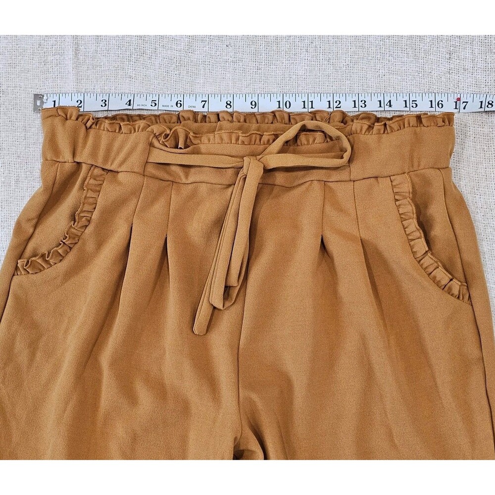 EUC Soho Apparel Yellow Paperbag Pants Sz XL  Belted High Ruffled Waist Trouser - Picture 4 of 6